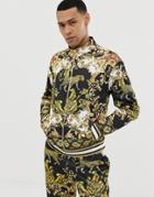 Jaded London Track Top In Leopard Baroque Print - Black