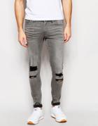 Waven Jeans Erling Spray On Super Skinny Fit Seal Gray Ripped And Cut Out Knee - Seal Gray