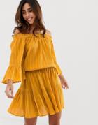 Asos Design Off Shoulder Tiered Mini Sundress - Yellow