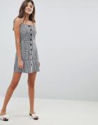 Asos Design Gingham Button Through Mini Sundress - Multi