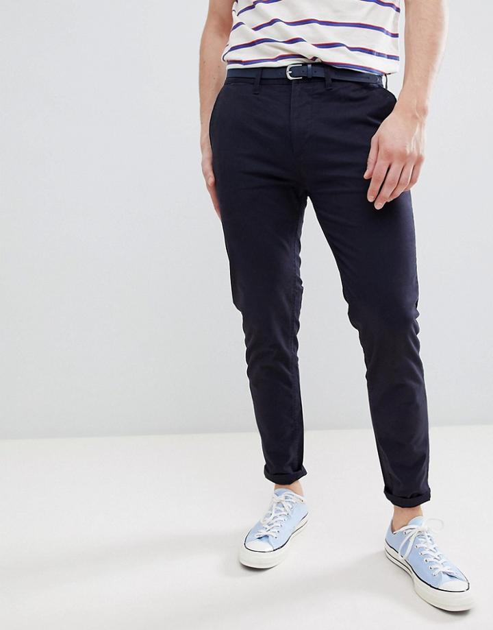 Pull & Bear Skinny Chinos With Belt In Navy - Navy