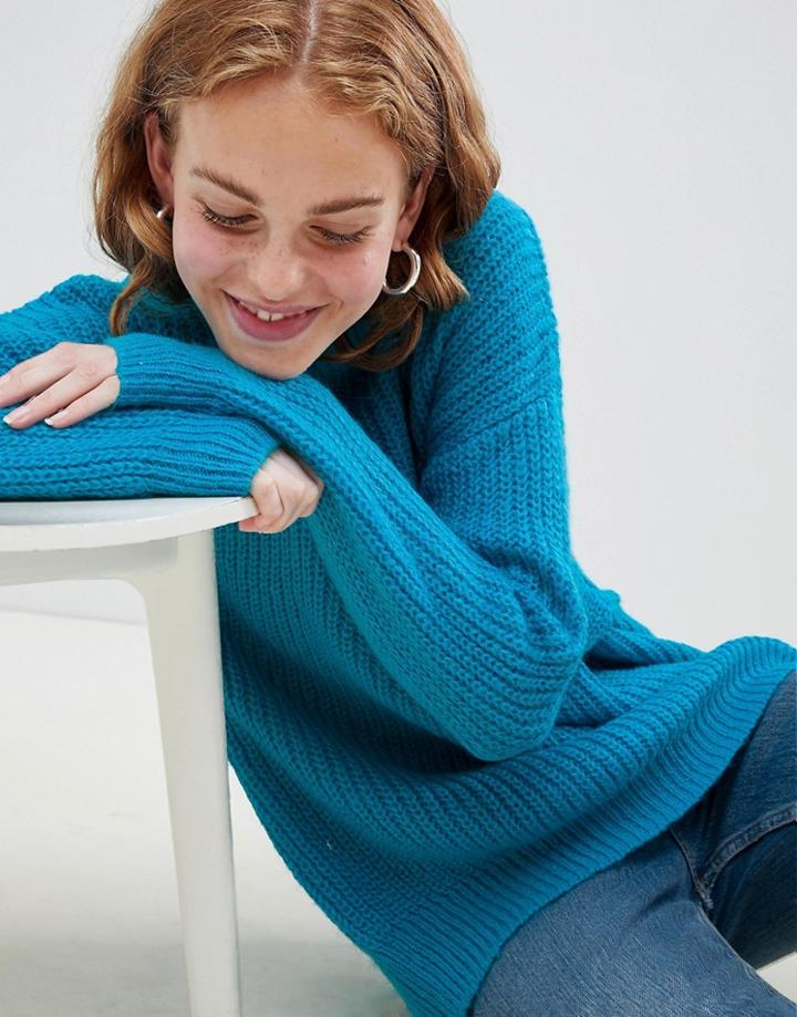 Monki Round Neck Long Sweater-green
