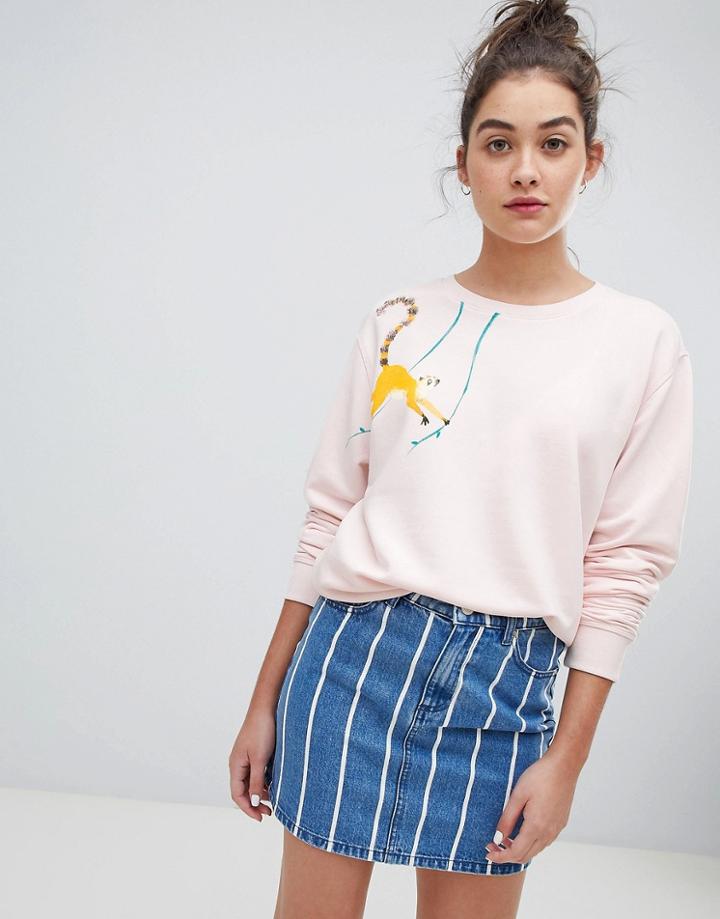 We Are Hairy People Organic Cotton Sweater With Hand Painted Lemur - Pink