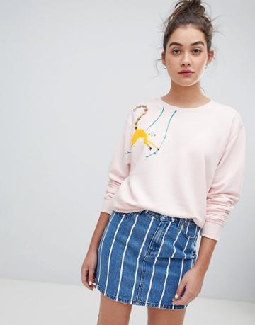 We Are Hairy People Organic Cotton Sweater With Hand Painted Lemur - Pink