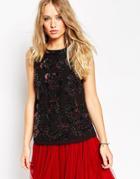 Needle & Thread Rose Etch Embellished Top - Black