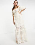 Skylar Rose Off Shoulder Maxi Dress In Lace Tiers-white