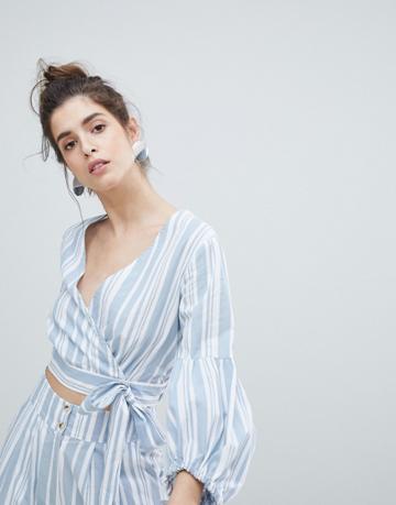 Neon Rose Wrap Top In Stripe Co-ord - Multi