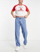 Bershka Wide Pleated Jeans In Blue