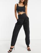 Missguided High Waisted Balloon Jeans With Corset Waist In Black