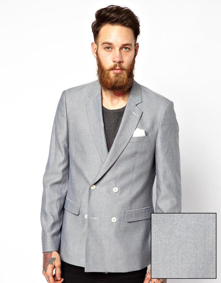 Asos Slim Fit Double Breasted Blazer In Oxford
