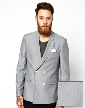 Asos Slim Fit Double Breasted Blazer In Oxford