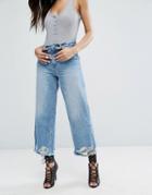Missguided Mid Rise Wide Leg Busted Hem Jean - Blue