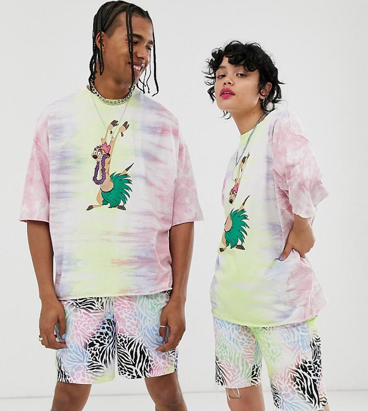 Disney The Lion King X Asos Design Oversized T-shirt In Tye Dye Timon Print-multi