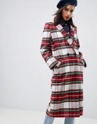 Asos Design Long Plaid Coat-multi