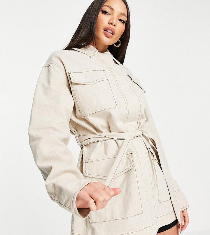 Asos Design Tall Slouchy Four Pocket Linen Jacket In Natural-white