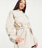 Asos Design Tall Slouchy Four Pocket Linen Jacket In Natural-white