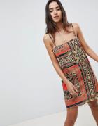 Asos Design Cami Mini Dress In Red Scarf Print - Multi