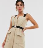 Asos Design Mini Trench Dress With Contrast Buckle And Strap Detail - Beige