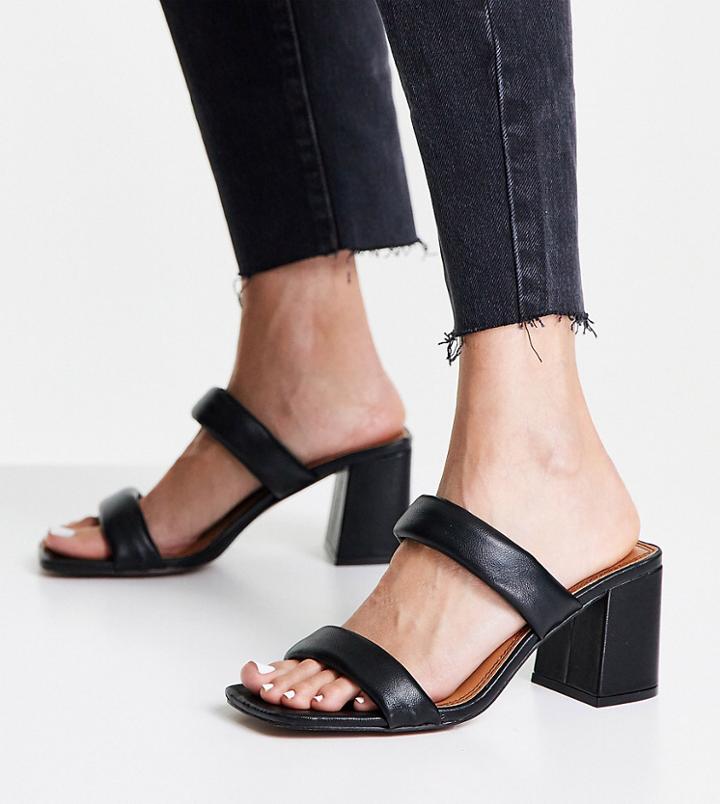 Asos Design Wide Fit Hyatt Padded Mid Heeled Mules In Black