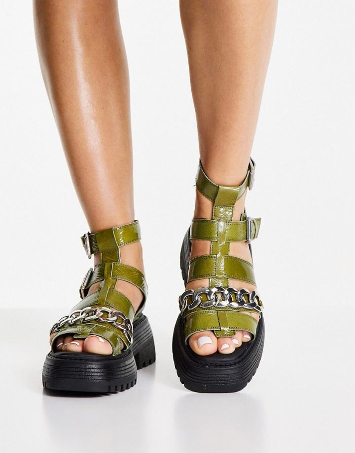 Topshop Pioneer Chain Chunky Leather Sandal In Green