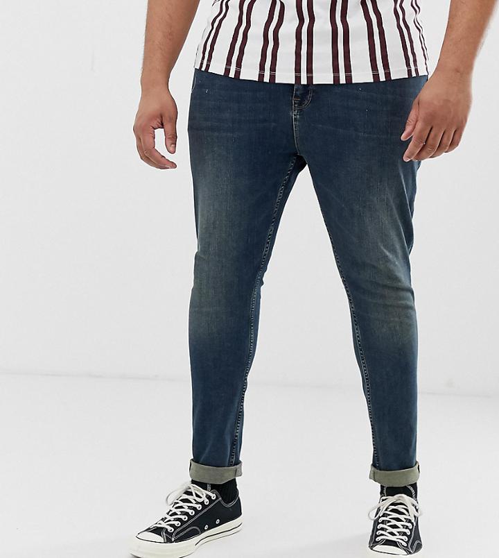 Asos Design Plus Super Skinny Jeans In Vintage Dark Wash-blue
