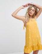Kiss The Sky Festival Embroidered Dress With Tassels - Yellow