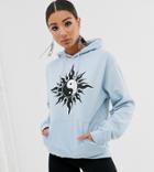 Rokoko Oversized Hoodie With Yin And Yang Graphic - Blue