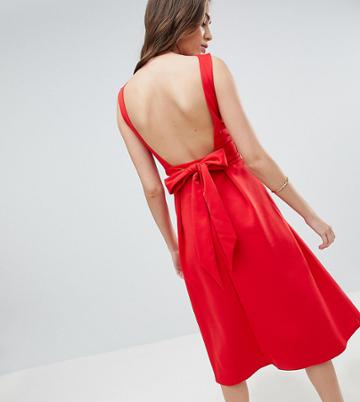 True Violet Tall Bow Back Skater Midi Dress - Red
