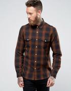 Asos Long Sleeve Western Shirt With Shadow Check In Regular Fit - Brown