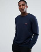 Emporio Armani Crew Sweater With Contrast Logo In Navy - Navy