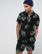 Asos Co-ord Regular Fit Shirt In Leaf Print - Black