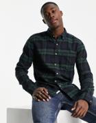 Bellfield Brushed Flannel Check Shirt In Navy Green