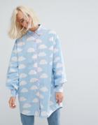 Lazy Oaf Oversized Longline Shirt In All Over Cloud Print - Blue