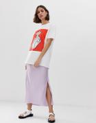 Asos Design Bias Cut Satin Midi Skirt With Splits-purple