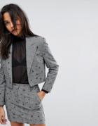 Miss Selfridge Checked Star Print Cropped Blazer - Multi