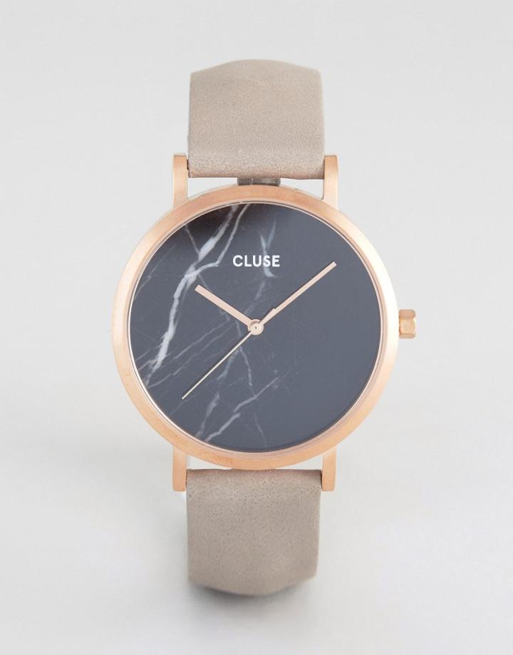 Cluse La Roche Rose Gold & Black Marble Leather Watch - Gray