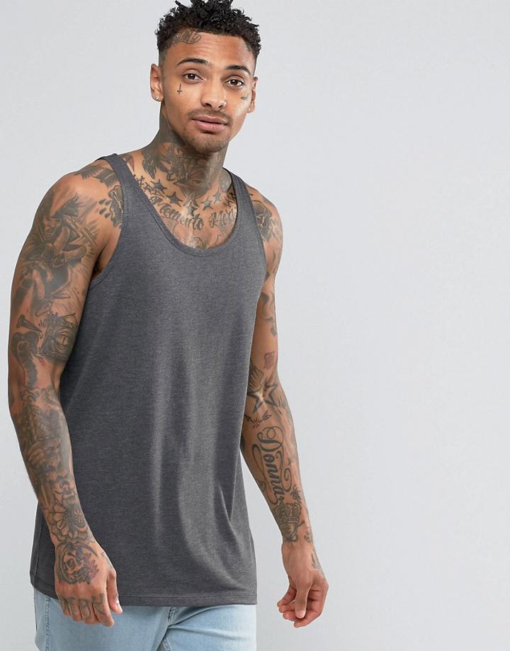Asos Longline Relaxed Skater Tank In Charcoal - Chrcoal