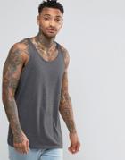 Asos Longline Relaxed Skater Tank In Charcoal - Chrcoal
