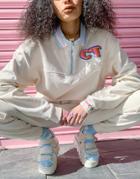 Crooked Tongues Long Sleeve Polo Top With Logo In Ecru - Part Of A Set-white