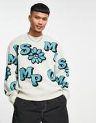 Asos Design Knitted Sweater With All Over Flower Power Text-neutral
