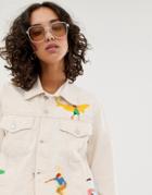 Kings Of Indigo Organic Cotton Surf Embroidered Denim Jacket - Cream