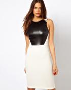 Vesper Midi Dress With Faux Leather Panel - Cream