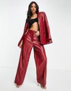 Na-kd Wide Leg Faux Leather Pants In Red - Part Of A Set