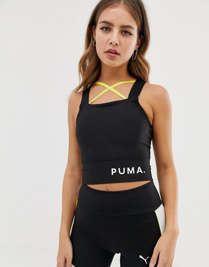 Puma Chase Crop Strappy Black Top - Black