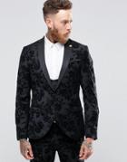 Noose & Monkey Skinny Tuxedo Jacket In Flocked Floral With Stretch - Gray
