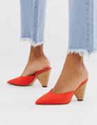 Qupid Wood Detail Heeled Shoes - Orange