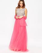 Forever Unique Kaitlyn Maxi Prom Dress With Embellished Bodice - Coral