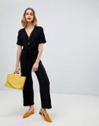 Stradivarius Button Up Jumpsuit With Belt - Blue