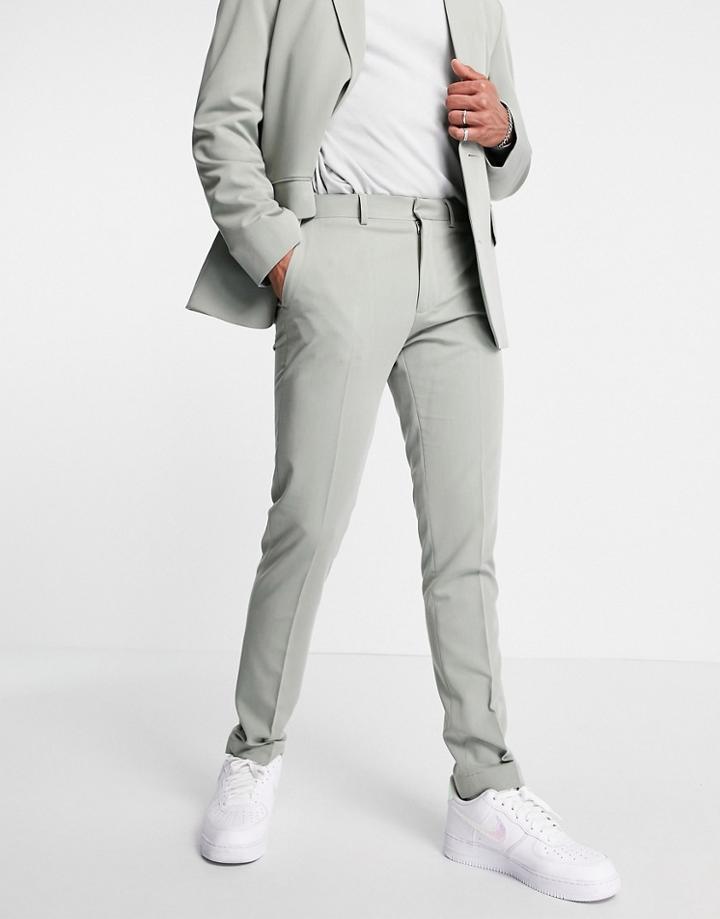 Asos Design Soft Tailored Skinny Suit Pants In Olive Herringbone-green
