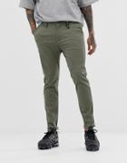 Bershka Slim Chinos In Khaki-green